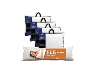 Kit com 4 Travesseiros Pluma de Ganso e 1 Hug